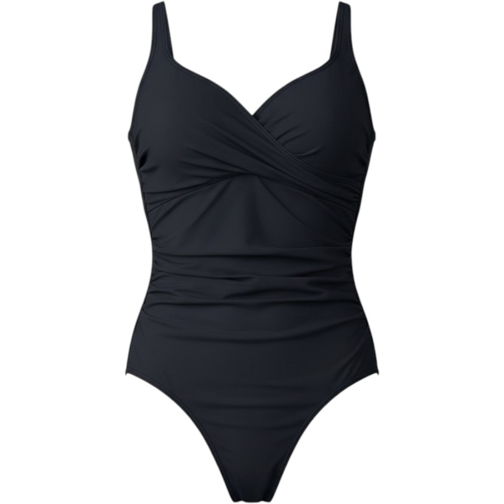 Lands End Black Underwire One Piece Swimsuit Size 12DD 346647 Twist Back Shirred